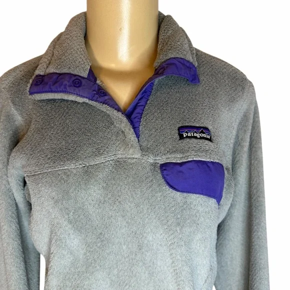 Patagonia Retool Snap T Fleece Pullover Gray and Purple small women’s LIKE NEW - Picture 4 of 7